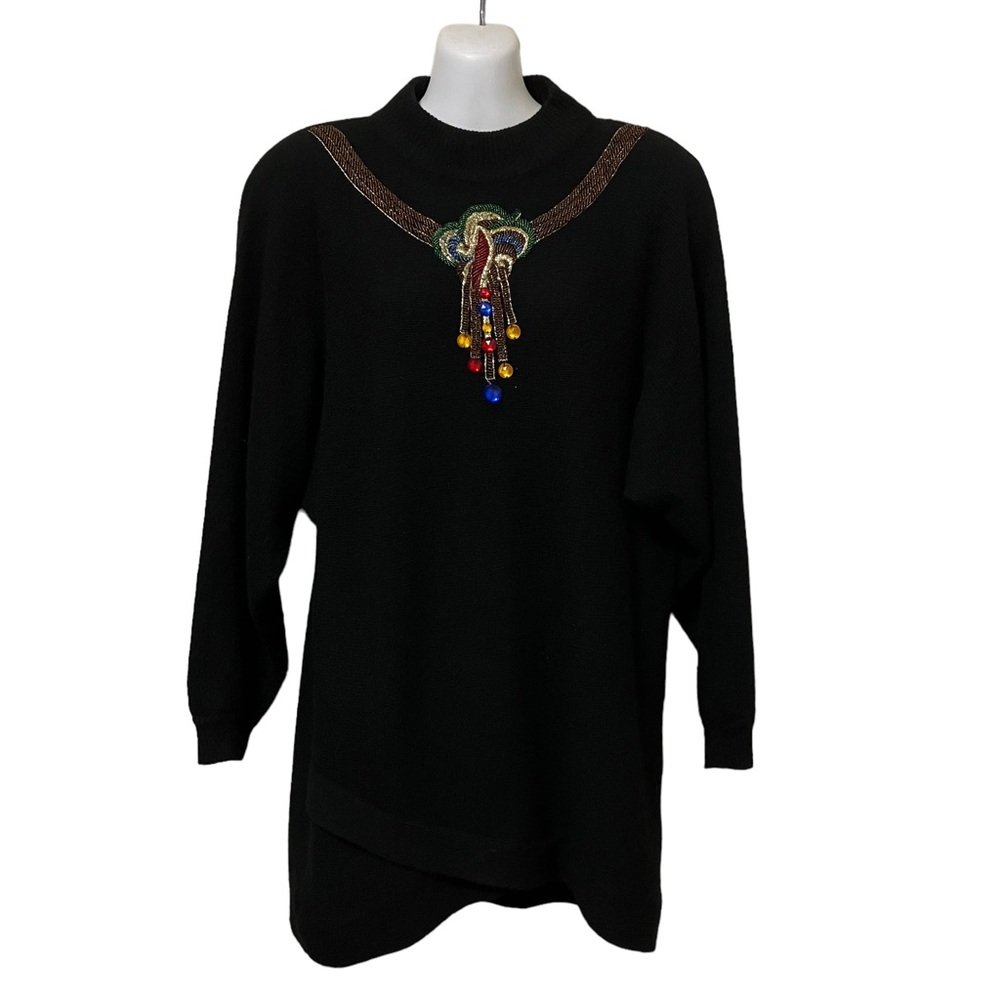 Vintage Embellished Black Wool Blend Sweater Dress 80's 90's The Limited